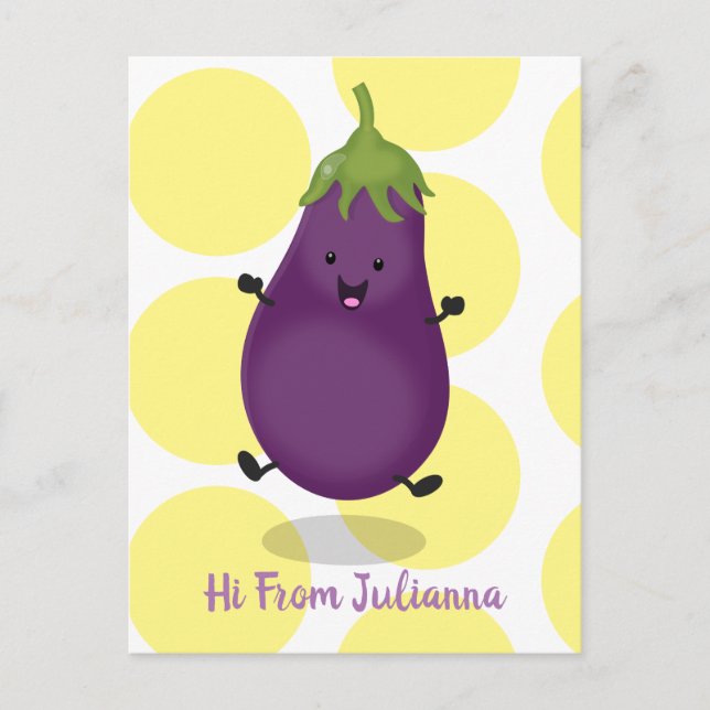 Carte Postale Caricature d'aubergine d'aubergine joliment heureu (Devant)