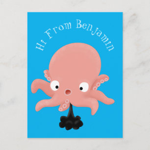 Carte Postale Caricature de bébé pieuvre rose mignonne humour