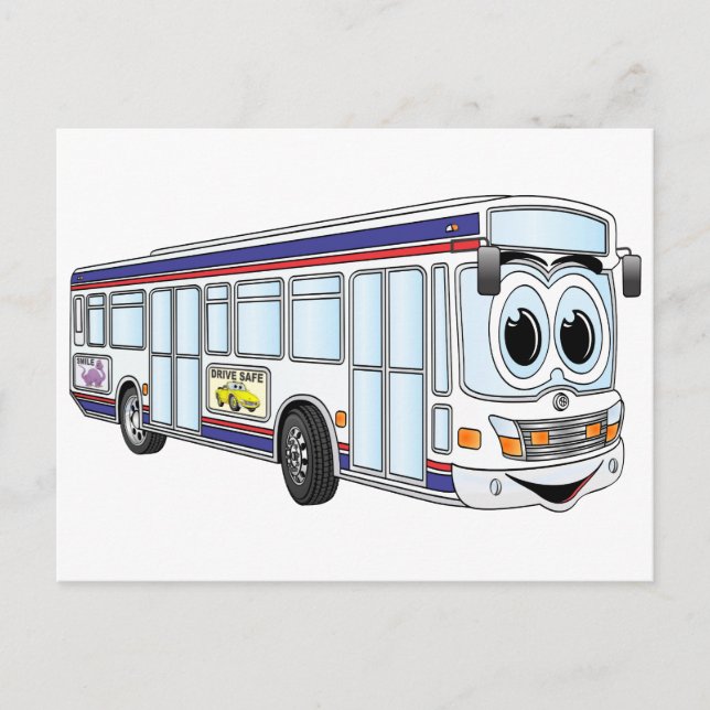 Carte Postale Caricature de bus de la ville blanche (Devant)