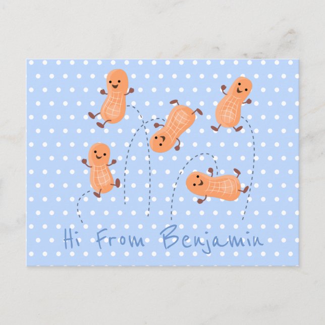 Carte Postale Caricature de cacahuètes joyeux sautillant (Devant)