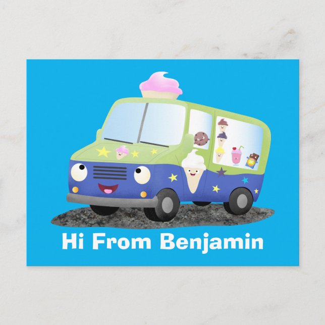Carte Postale Caricature de camion de glace joli (Devant)