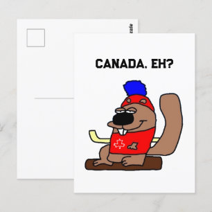 Carte Postale Caricature de castor de hockey en Chemise Feuille 