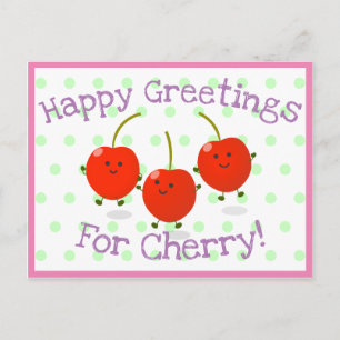 Carte Postale Caricature de cerises rouges à sauter mûr