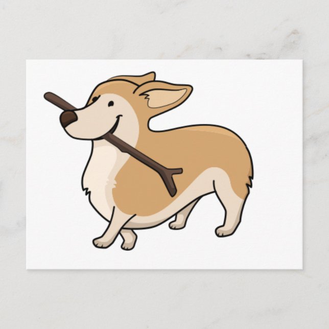 Carte Postale caricature de corgi w bâton (Devant)