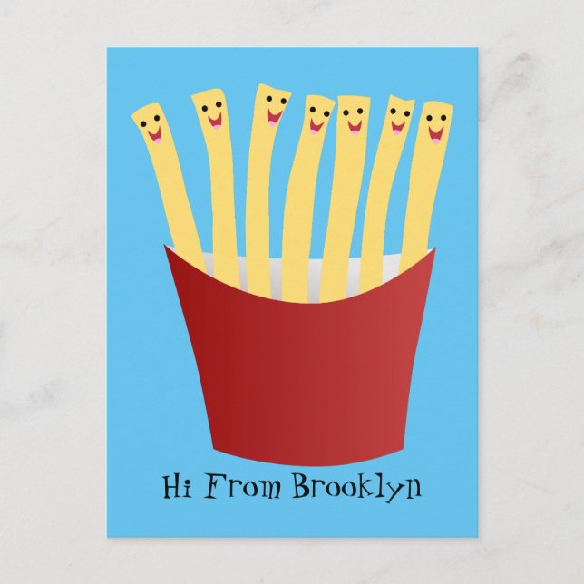 Carte Postale Caricature de frites Cute kawaii fast food (Devant)