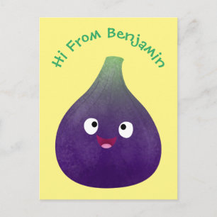 Carte Postale Caricature de fruits mauve joyeux aux figues