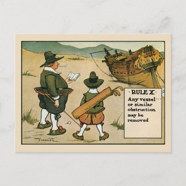 Carte Postale Caricature de la règle 10 du golf antique (Devant)
