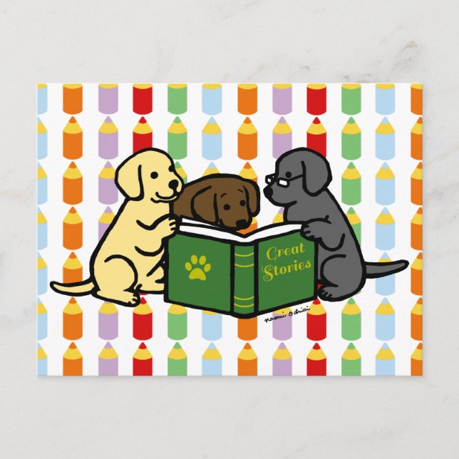Carte Postale Caricature de lecture de marionnettes Labrador (Devant)