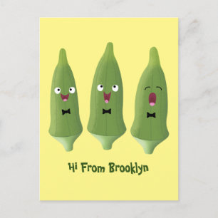 Carte Postale Caricature de légumes de l'okra chantante mignonne
