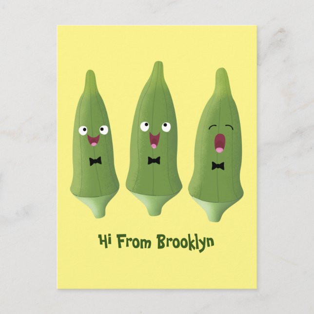 Carte Postale Caricature de légumes de l'okra chantante mignonne (Devant)