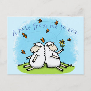 Carte Postale Caricature de moutons mignons amis et papillons
