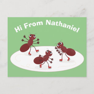 Carte Postale Caricature de patinage sur glace de Happy red four
