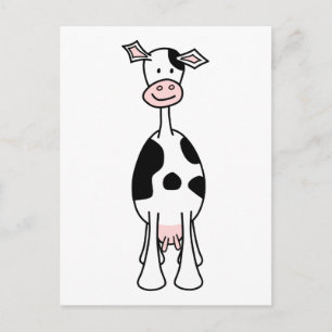 Carte Postale Caricature de vache noire et blanche. Devant.
