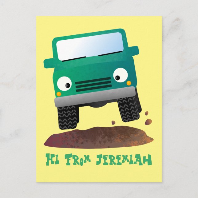 Carte Postale Caricature de voiture 4 X4 hors route (Devant)