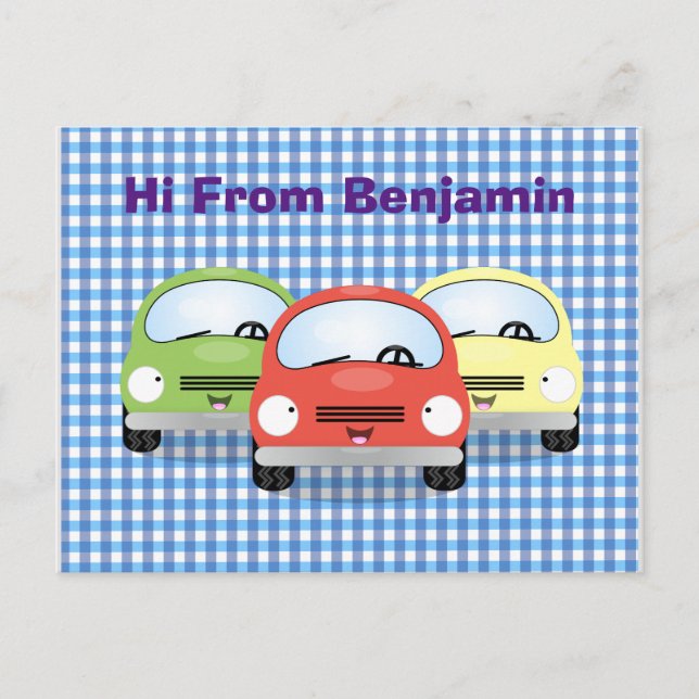 Carte Postale Caricature de voitures Cute kawaii (Devant)
