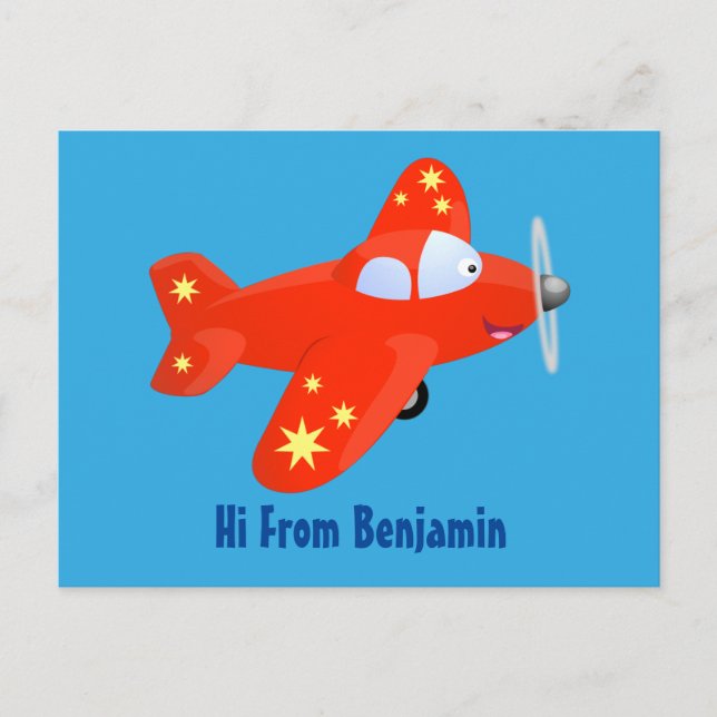 Carte Postale Caricature de vol d'avion rouge mignon (Devant)