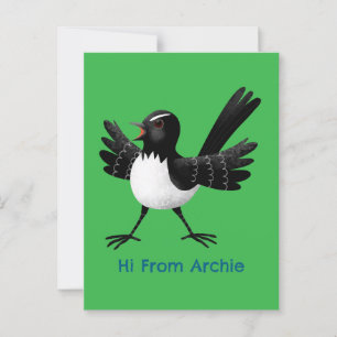 Carte Postale Caricature de Willie Wagtail australienne personna