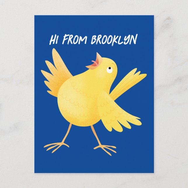 Carte Postale Caricature d'oiseau canari jaune chantant mignon (Devant)