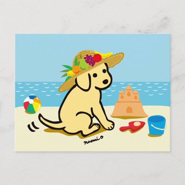 Carte Postale Caricature du Casquette de paille de chiot du Labr (Devant)