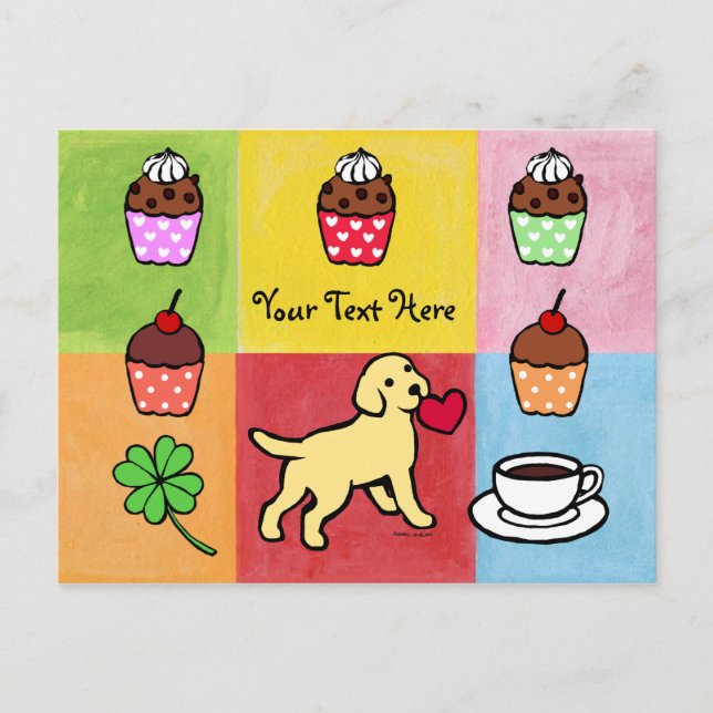 Carte Postale Caricature du coeur du chiot du laboratoire jaune (Devant)
