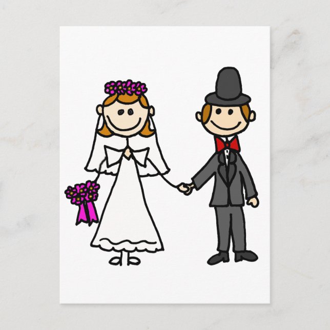 Carte Postale Caricature du Mariage de mariée et de chambre (Devant)