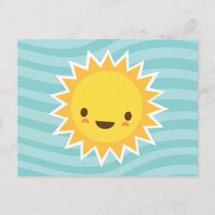 Carte Postale Caricature du soleil de Cute kawaii sur bleu