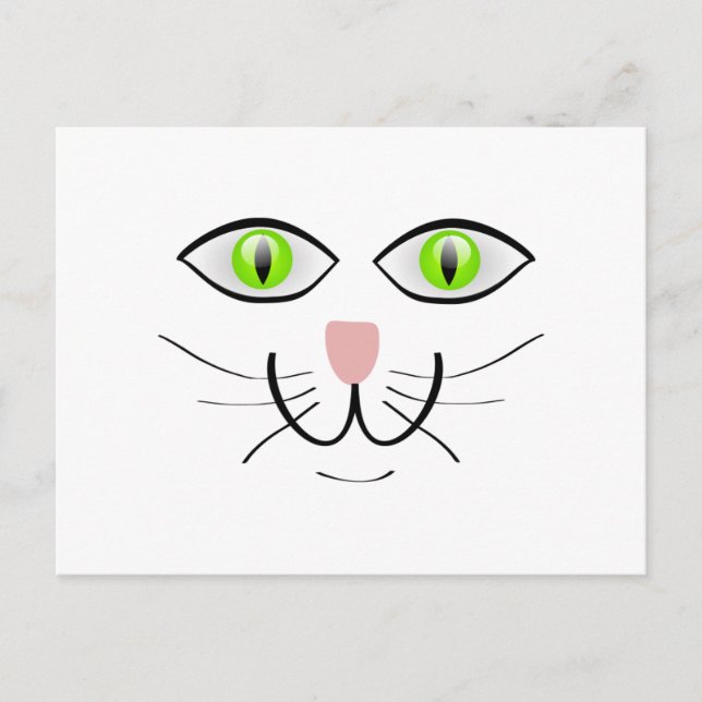 Carte Postale Caricature du visage de chat à l'oeil vert (Devant)