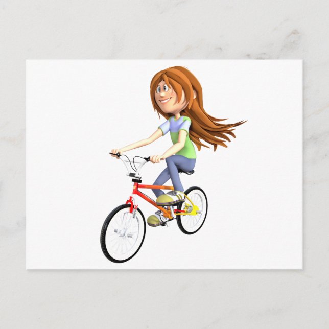 Carte Postale Caricature Girl Riding A Bike (Devant)