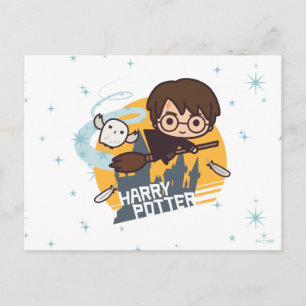 Carte Postale Caricature Harry et Hedwig Flying Passé Hogwares