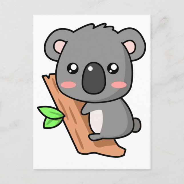 Carte Postale Caricature mignonne Ours Koala sur Eucalyptus Tree (Devant)