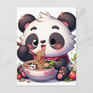 Carte Postale Caricature Panda Ours Manger Ramen