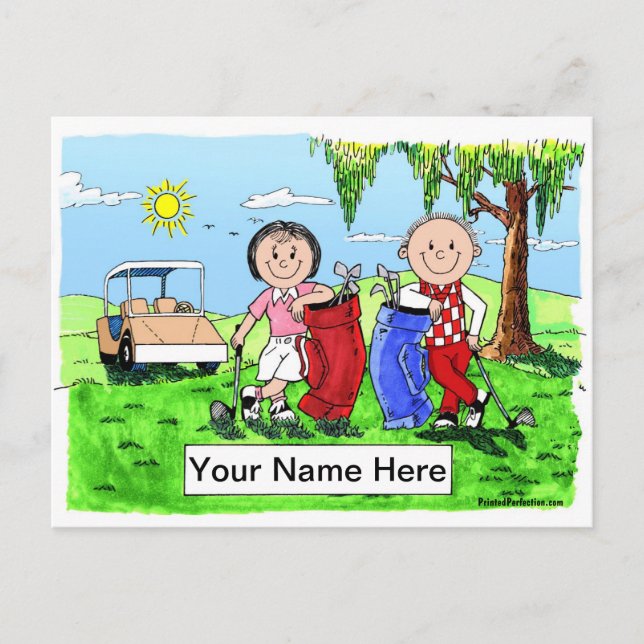 Carte Postale Caricature personnalisée en couple de golf (Devant)