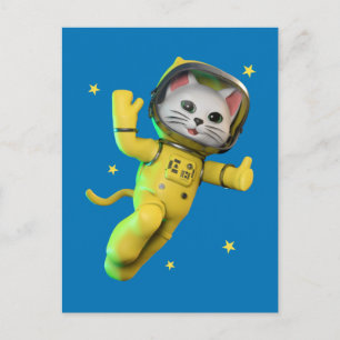 Carte Postale Caricature pour chat astronaute
