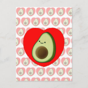 Carte Postale Caricature Vert De L'Avocado Dans Le Coeur Rouge