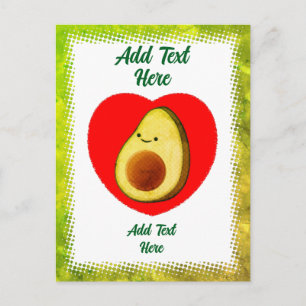 Carte Postale Caricature Vert De L'Avocado Dans Le Coeur Rouge V