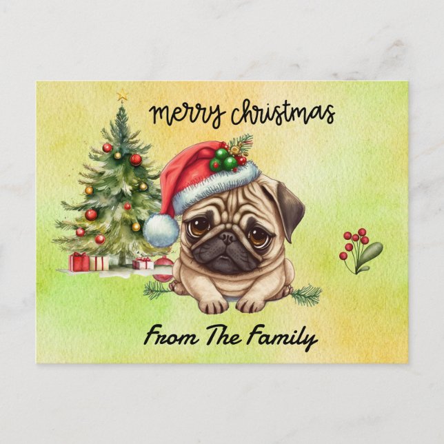 Carte Postale Carlin Joyeux aquarelle de Noël (Devant)