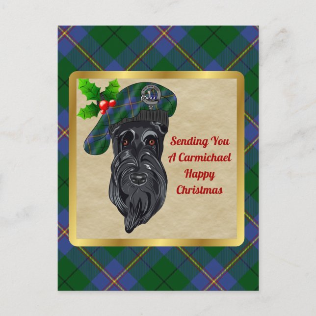 Carte Postale Carmichael Clan Badge & Tartan Christmas (Devant)
