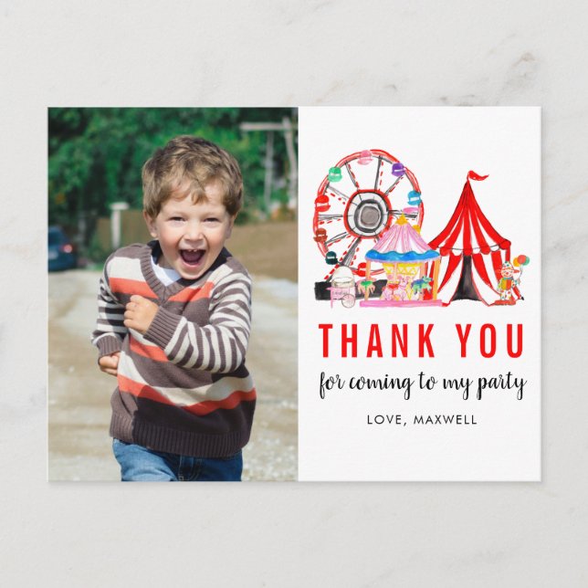 Carte Postale Carnaval Circus Show Anniversaire Photo Merci (Devant)
