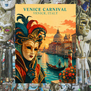 Carte Postale Carnaval de Venise Italie Masque Vénitien Vintage