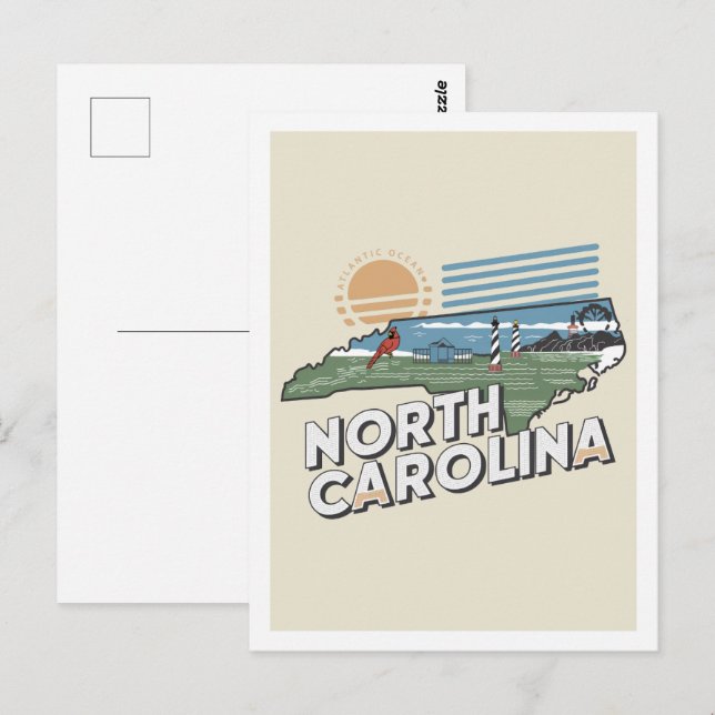 Carte Postale Carolina Nord Retro Design Voyage Iconique US (Devant / Derrière)