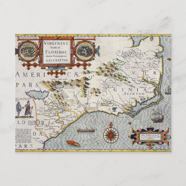 Carte Postale Caroline du Nord, intitulé 'Virginiae item et Flor (Devant)