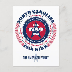 Carte Postale Caroline du Nord, Raleigh, NC, Patriotique, Monogr