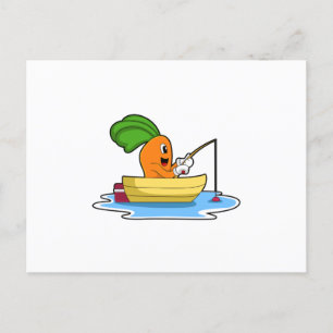 Carte Postale Carotte en bateau à la pêche avec canne à pêche