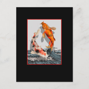 Carte Postale Carpe d'eau de vague japonaise Koi
