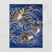 Carpe en Waves Japonais Koi Poisson Tapisserie de