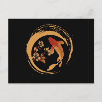 Carte Postale Carpe japonaise Koi avec fleur de cerisier Sakura