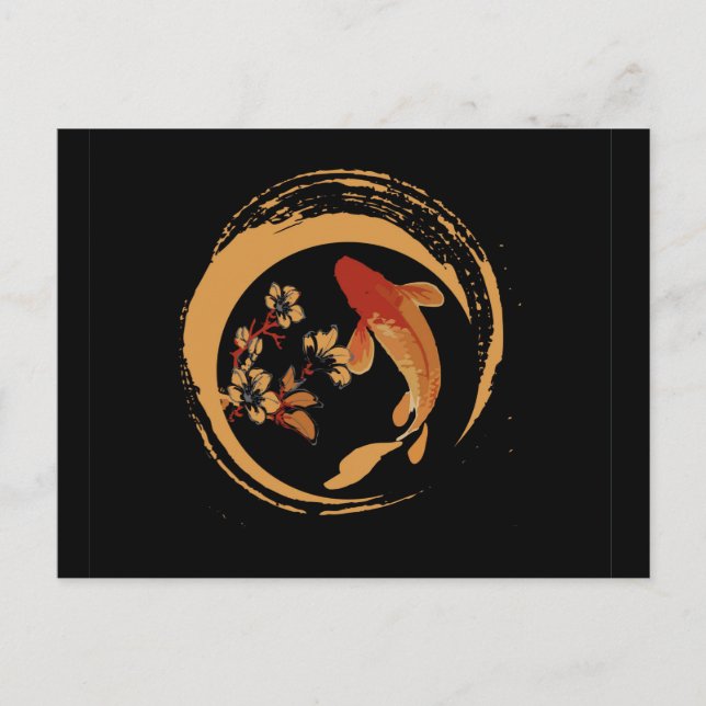 Carte Postale Carpe japonaise Koi avec fleur de cerisier Sakura (Devant)