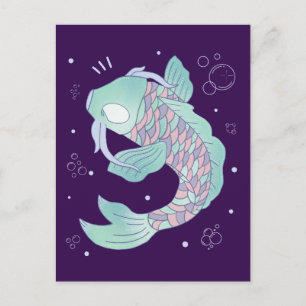 Carte Postale Carpe Koi Pastel Art Populaire Fantaisiste Sous-