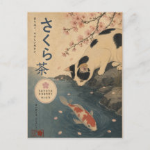 Carpeaux de Koï Japonais Art Rétro Sakura Chat Vin