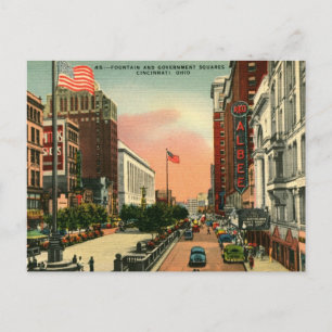 Carte Postale Carré de fontaine, Cincinnati, Ohio Vintage